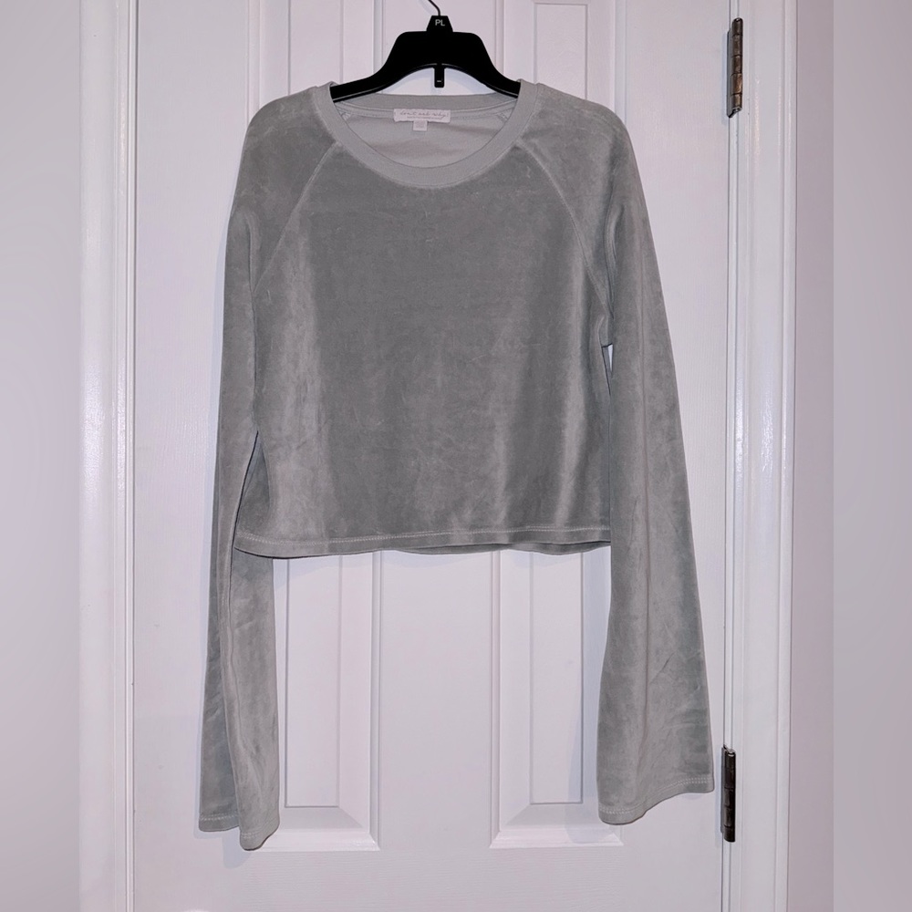 don’t ask why- light grey velour crop top with long sleeves, Made in Italy, OS
